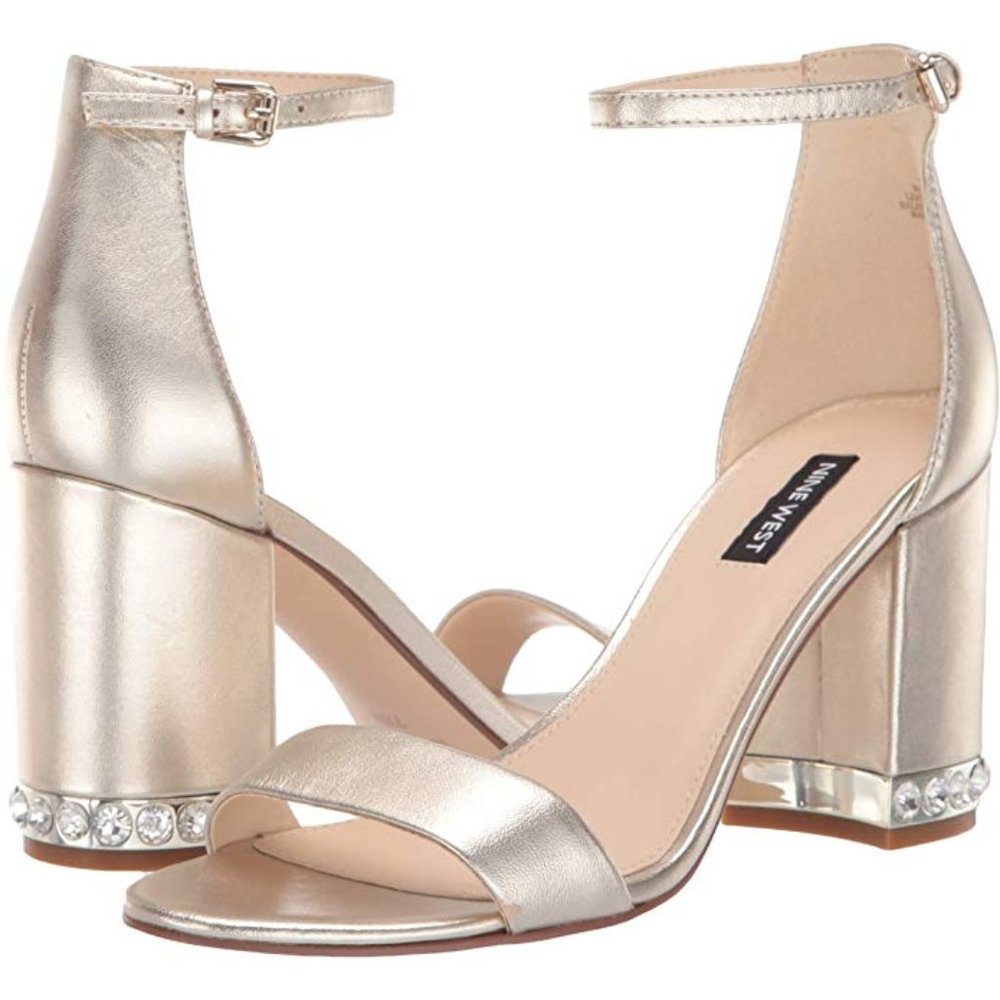 Women's NINE WEST Abigail Heeled Sandals Gold Size 6M Heels Diamond